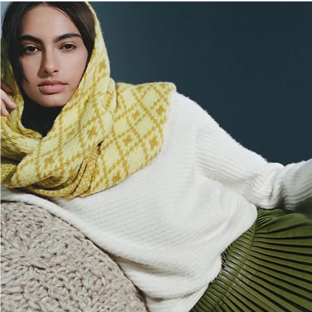 Maeve Mustard Diamond Knit Scarf